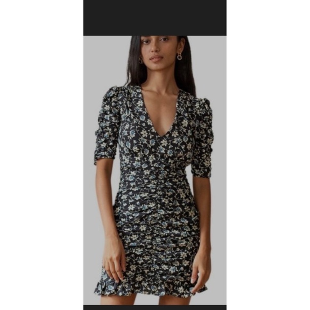 Veronica Beard Moody Floral Cottagecore Coquette Black Floral Silk Dress Sz 2